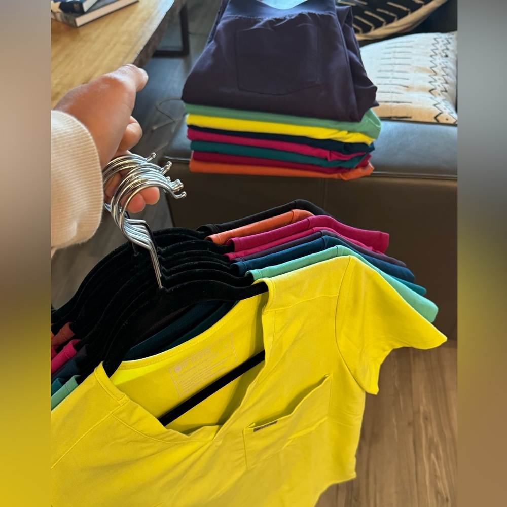 Lot of 9 Pairs of Figs Scrub Tops (size XS) and Matching Jogger Bottoms (size S)